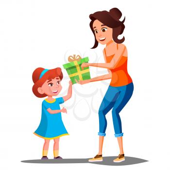 Happy Girl Receives Gifts From Parents Vector. Illustration
