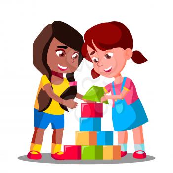 Multiracial Group Of Kids Playing Together Vector. Illustration