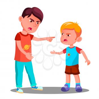 Little Children In Conflict In Playground Vector. Argue. Isolated Illustration