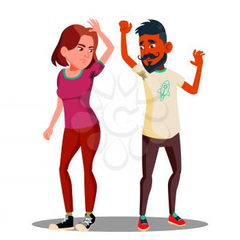 Confused Teenager Boy, Girl Looking At Sweaty Armpits On T-Shirt Vector. Illustration