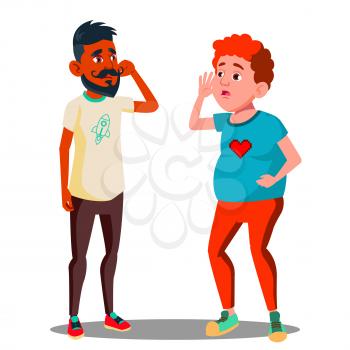 Hard Of Hearing Teenager Holding His Hand Near The Ear Vector. Illustration