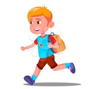 Happy Child Running With A School Bag Vector. Education. September. Illustration