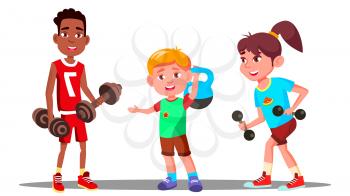 Children Are Engaging In Fitness In The Gym Vector. Sport. Healthy. Illustration
