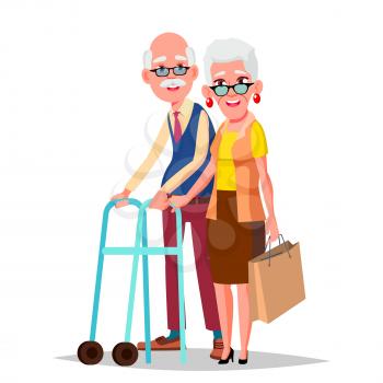 Elderly Couple Vector. Grandpa With Grandmother. Lifestyle. Couple Of Elderly People. Isolated Flat Cartoon Illustration