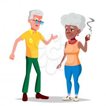 Elderly Couple Vector. Grandpa With Grandmother. Social Concept. Senior Couple. Afro American, European. Isolated Flat Cartoon Illustration