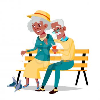 Elderly Couple Vector. Grandfather And Grandmother. Black, Afro American. Situations. Old Senior People. Isolated Flat Cartoon Illustration