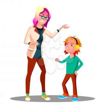 Angry Mother Scolding Her Son Vector. Illustration