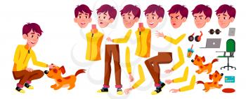 Teen Boy Vector. Animation Creation Set. Face Emotions, Gestures. Active, Expression. Animated. For Banner, Flyer Brochure Design Isolated Illustration