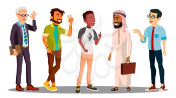Multicultural Group Of Man Together Vector. Isolated Illustration