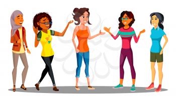 Multicultural Group Of Happy Women Together Vector. Isolated Illustration