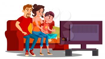 Family Spending Time Together On The Sofa In Front Of Tv Vector. Illustration