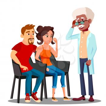 Family Psychologist Talking To Middle Aged Couple Vector. Illustration