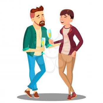 Young Couple Drinking Champagne Vector. Illustration