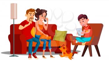 Family Relaxing At Home Together Vector. Illustration
