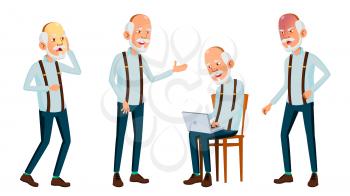 Asian Old Man Vector. Elderly People. Senior Person. Aged. Smile. Advertisement, Greeting Announcement Design Isolated Illustration