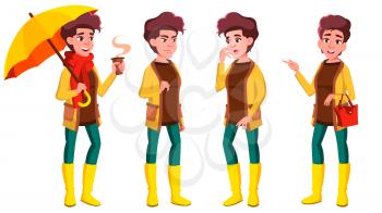 Teen Girl Poses Set Vector. Funny, Friendship. For Advertisement, Greeting, Announcement Design. Isolated Cartoon Illustration