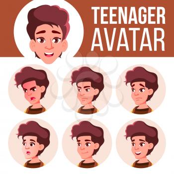 Teen Girl Avatar Set Vector. Face Emotions. School Student. Cartoon Illustration