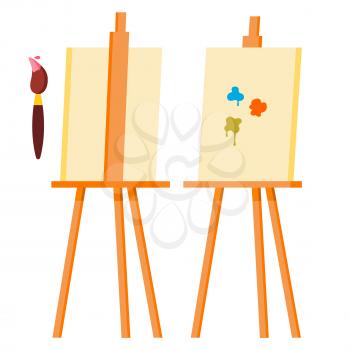 Easel Vector. Painting Art Icon Symbol. Brush. Canvas For Sketch. Cartoon Illustration
