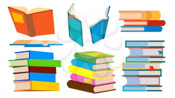 Stack Of Books Vector. Pile. Different Angles, Height. Learning, Reading Concept Cartoon Illustration