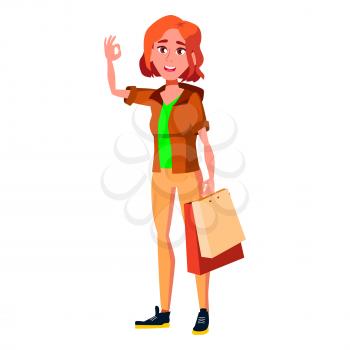 Teen Girl Poses Vector. Friendly, Cheer. For Banner, Flyer, Brochure Design. Isolated Cartoon Illustration
