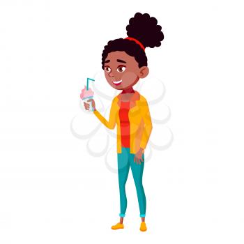 Teen Girl Poses Vector. Cute, Comic. Black. Afro American. Joy. For Postcard, Announcement, Cover Design. Isolated Cartoon Illustration