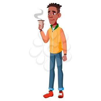 Teen Boy Poses Vector. Black. Afro American. Friendly, Cheer. For Banner, Flyer, Brochure Design. Isolated Cartoon Illustration
