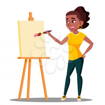 Student Art College Drawing On The Easel Vector. Illustration