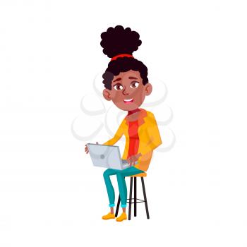 Teen Girl Vector. Fun, Cheerful. Black. Afro American. For Web, Poster, Booklet Design. Isolated Cartoon Illustration