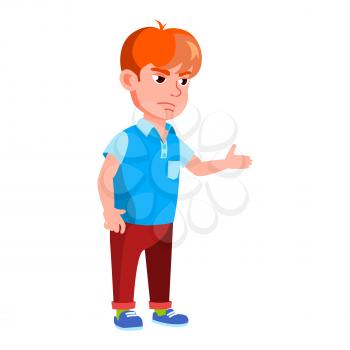Boy Schoolboy Kid Poses Vector. Primary School Child. Funny Children. Junior. Lifestyle, Friendly. For Advertising, Booklet, Placard Design. Isolated Cartoon Illustration
