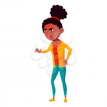 Teen Girl Vector. Fun, Cheerful. Black. Afro American. For Web, Poster, Booklet Design. Isolated Cartoon Illustration