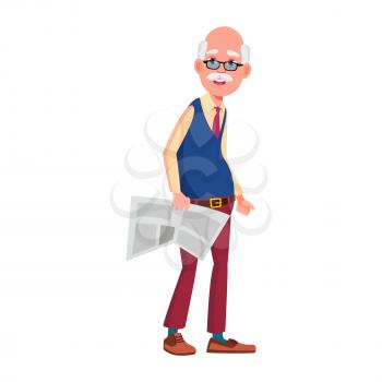 Old Man Poses Vector. Elderly People. Senior Person. Aged. Active Grandparent. Joy. Presentation, Print, Invitation Design. Isolated Cartoon Illustration