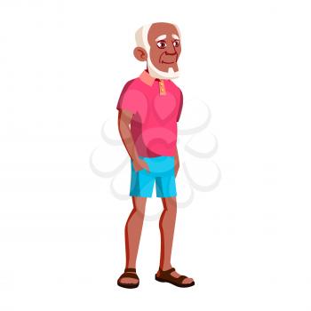 Old Man Poses Vector. Black. Afro American. Elderly People. Senior Person. Aged. Beautiful Retiree. Life. Presentation, Print, Invitation Design. Isolated Cartoon Illustration
