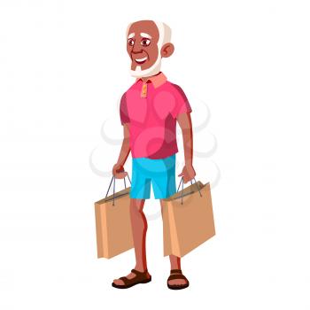 Old Man Poses Vector. Black. Afro American. Elderly People. Senior Person. Aged. Beautiful Retiree. Life. Presentation, Print, Invitation Design. Isolated Cartoon Illustration
