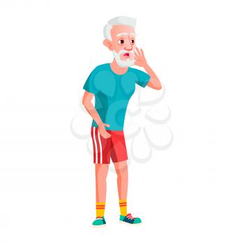 Old Man Poses Vector. Elderly People. Senior Person. Aged. Sport, Fitness. Cheerful Grandparent. Presentation, Invitation, Card Design. Isolated Cartoon Illustration
