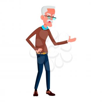 Old Man Poses Vector. Elderly People. Senior Person. Aged. Funny Pensioner. Leisure. Postcard, Announcement, Cover Design. Isolated Cartoon Illustration
