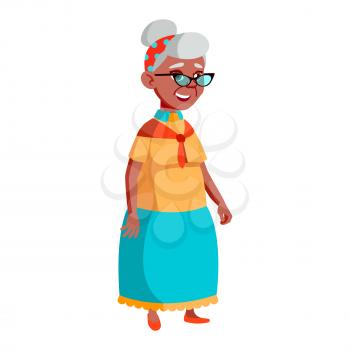 Old Woman Poses Vector. Black. Afro American. Elderly People. Senior Person. Aged. Caucasian Retiree. Smile. Advertisement, Greeting, Announcement Design. Isolated Cartoon Illustration