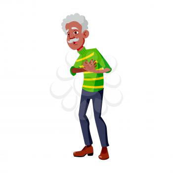 Old Man Poses Vector. Black. Afro American. Elderly People. Senior Person. Aged. Friendly Grandparent. Web, Poster, Booklet Design. Isolated Cartoon Illustration