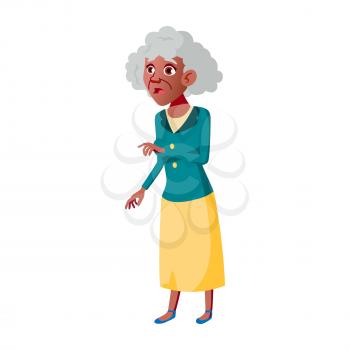 Old Woman Poses Vector. Black. Afro American. Elderly People. Senior Person. Aged. Funny Pensioner. Leisure. Postcard, Announcement, Cover Design. Isolated Cartoon Illustration
