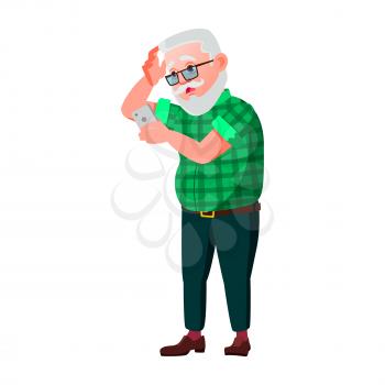 Old Man Poses Vector. Elderly People. Senior Person. Aged. Positive Pensioner. Advertising, Placard, Print Design. Isolated Cartoon Illustration
