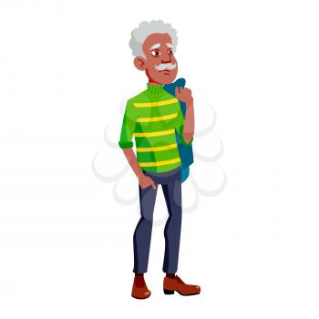 Old Man Poses Vector. Black. Afro American. Elderly People. Senior Person. Aged. Friendly Grandparent. Web, Poster, Booklet Design. Isolated Cartoon Illustration