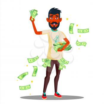 Student With A lot Of Money In Hands Vector. Illustration
