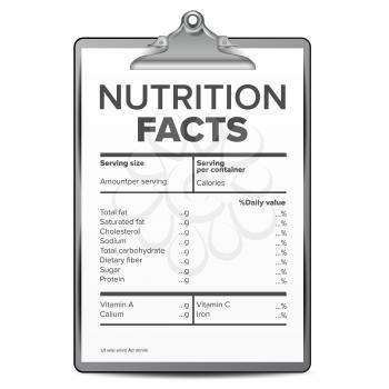 Nutrition Facts Vector. Blank, Template. Serving. Healthy Fitness Healthy Dietary Supplement Illustration