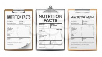 Nutrition Facts Vector. Blank, Template. Diet Calories List. For Box. Food Content. Fat Information. Protein Sport. Grams And Percent Guideline Calories Illustration