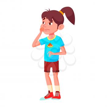 Girl Schoolgirl Kid Poses Vector. High School Child. Child Pupil. Subject, Clever, Studying. For Postcard, Announcement, Cover Design. Isolated Cartoon Illustration