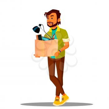 Frustrated Business Loser Leaves Office With A Box Of His Belongings Vector. Illustration