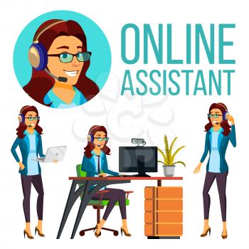 Online Assistant Woman Vector. Consulting Client. Customer Help. Illustration