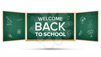 Back To School Banner Vector. Classroom Blackboard. Sale Background. Welcome. Education Related. Realistic Illustration