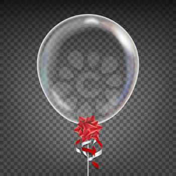 Transparent Balloon Vector. Red Bow. Party Decoration Element. Isolated