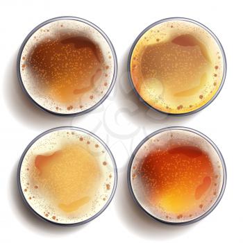 Beer Glass Top View Vector. View From Above. Beer Ads. Brewery Banner Design. Realistic Isolated Illustration