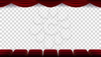 Cinema Chairs Vector. Film, Movie, Theater, Auditorium With Red Seat, Row Of Chairs. Blank Screen. Isolated Background Illustration